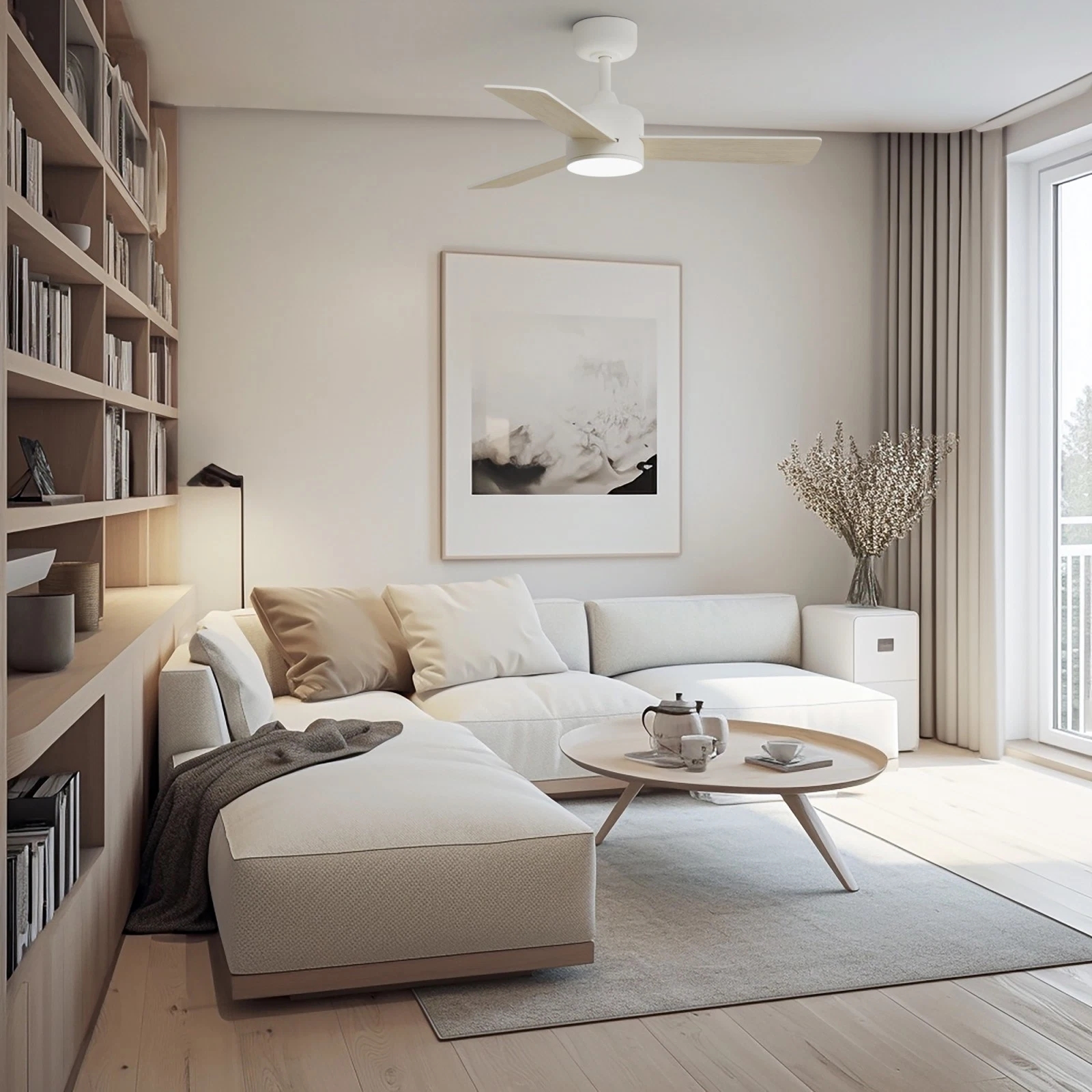 Four Color Plywood Low Profile Remote Control Ceiling Fan with Light